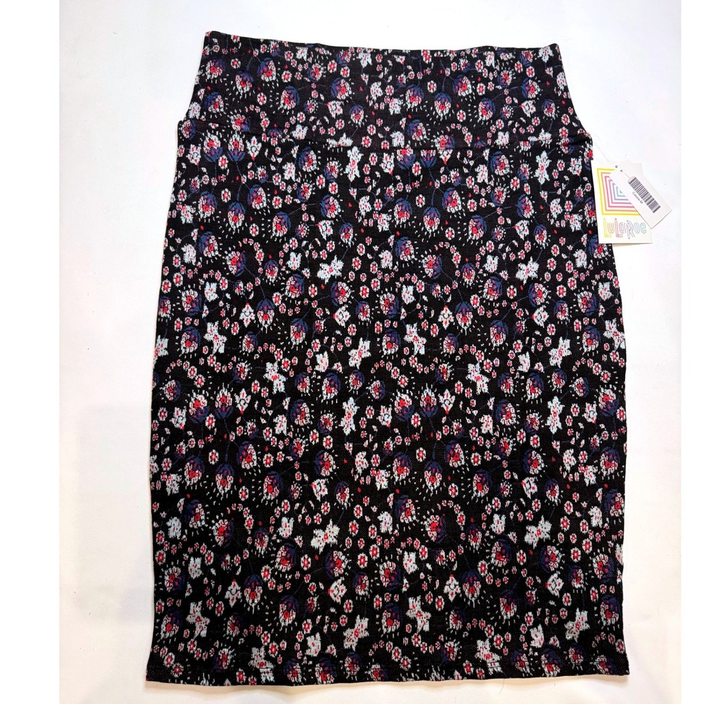 LuLaRoe Cassie Pencil Skirt Womens Medium Black Floral NWT Stretch Knee Length‎
